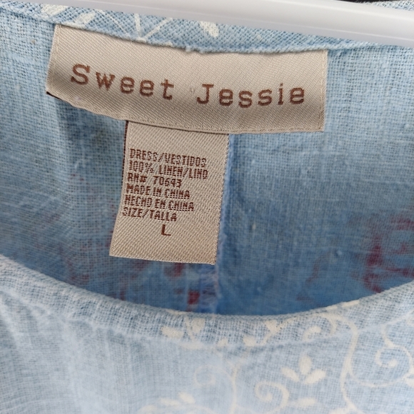 Sweet Jessie Dress Large Maxi Sleeveless Linen Shift Blue Floral Vintage 90s Y2K - Picture 8 of 9